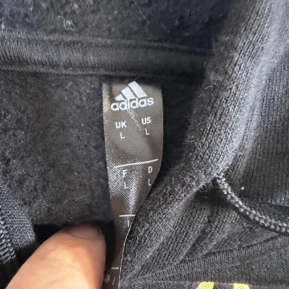 Adidas Mens Large Black Gold Marble Foil Logo Fleece Pullover Hoodie Sweatshirt
